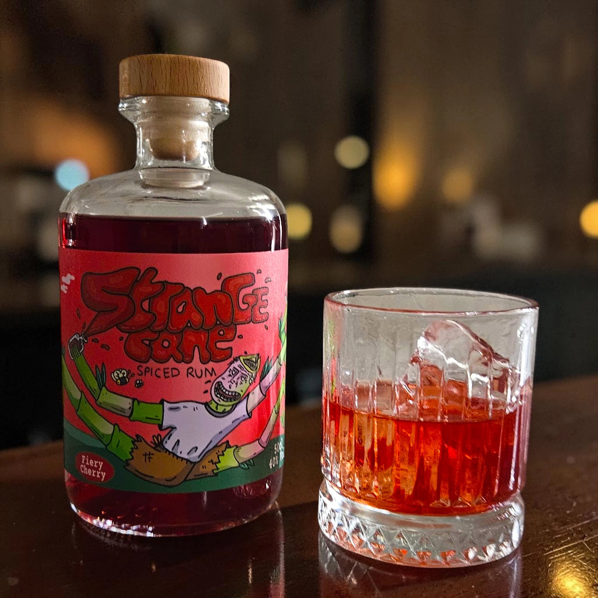 Strange Cane Fiery Cherry spiced rum served over ice